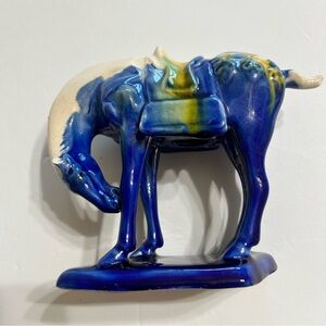 Vintage Ceramic Chinese Tang Dynasty-Styled Glazed Pottery War Horse Figurine